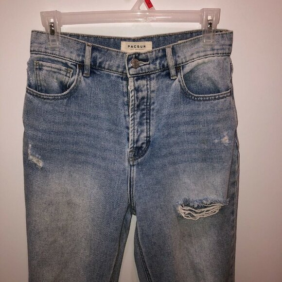 Pacsun Womens 27 High Rise Straight Distressed Frayed Hem Button Fly Denim Jeans - Picture 4 of 12
